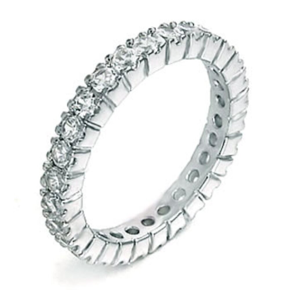 925 Sterling Silver Eternity Round CZ Rhodium Ring